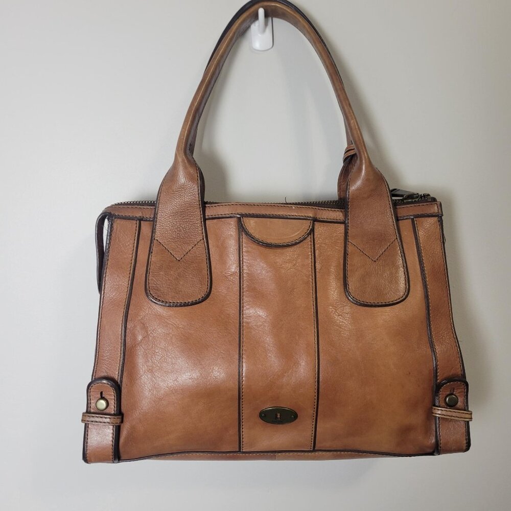 Vintage Fossil Reissue Large Satchel Handbag Came… - image 2
